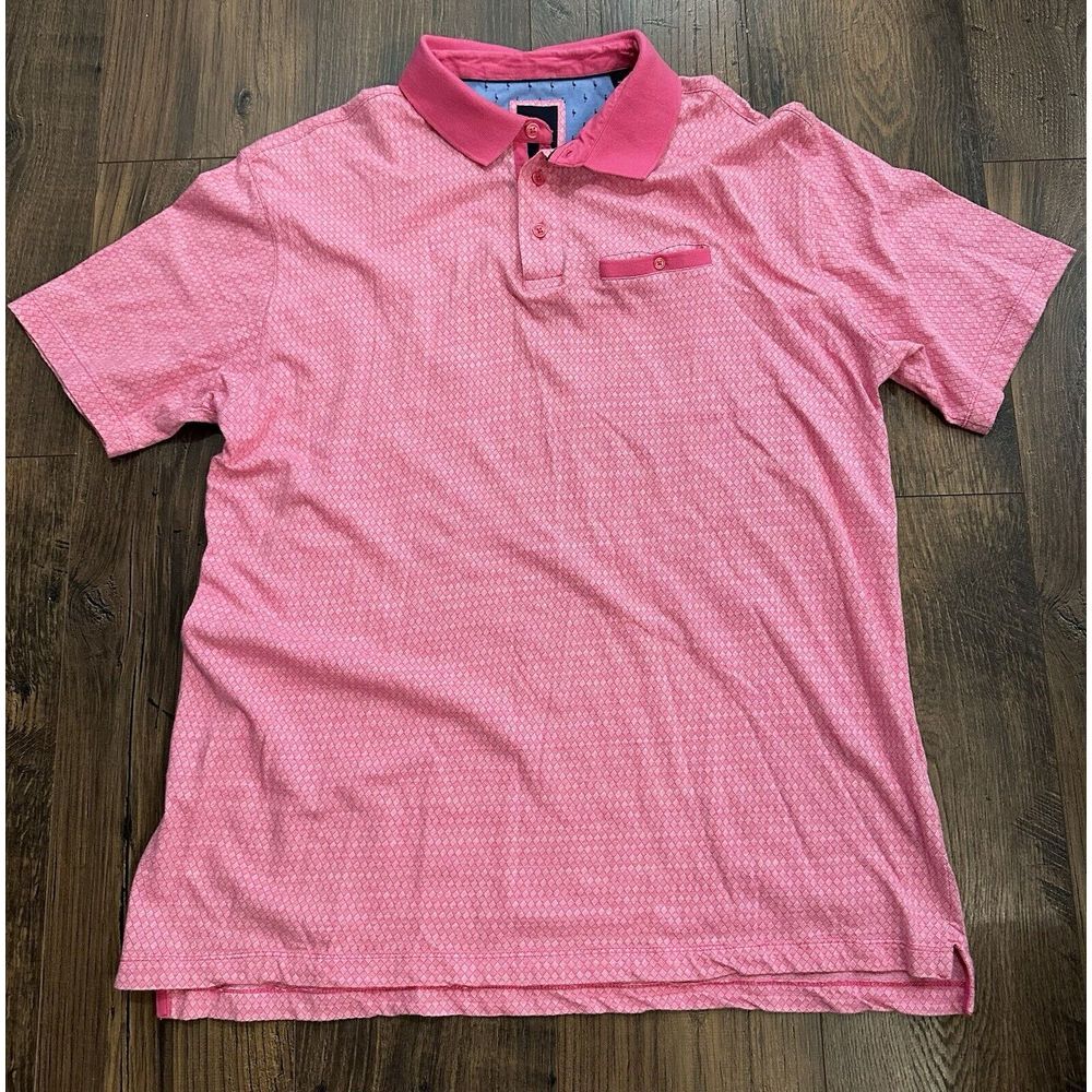 Tailorbyrd Mens 2XL Polo Flamingo Pink Geometric Print Short Sleeve Golf Cotton